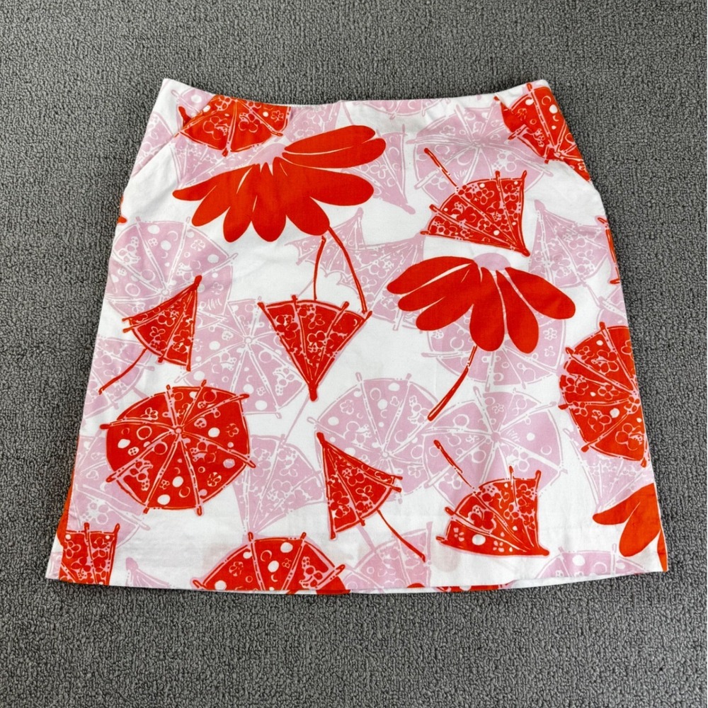 Lilly Pulitzer Skirt 2 Pink Orange Seeing Double Umbrella Floral Mini Pockets